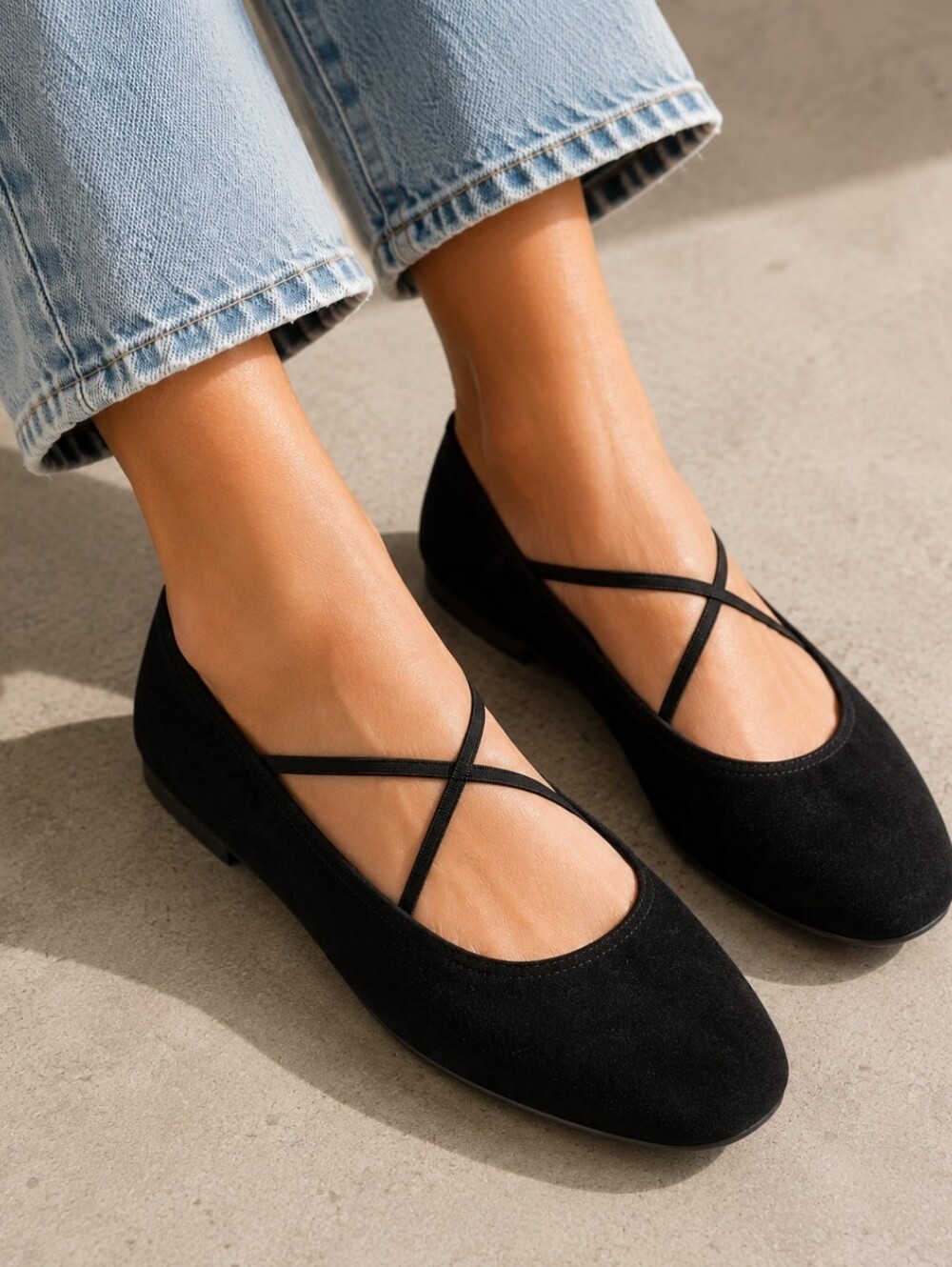 Jeffrey Campbell XSTER Black Suede Ballet Flats Cross Strap Mary Jane Womens 7.5 - Picture 2 of 16